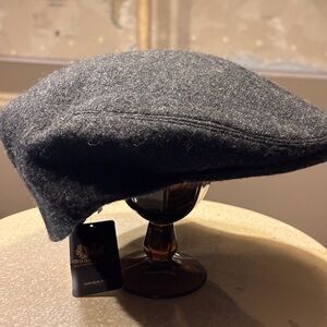 Charcoal Wool-Blend Flat Cap with Leather Logo Patch